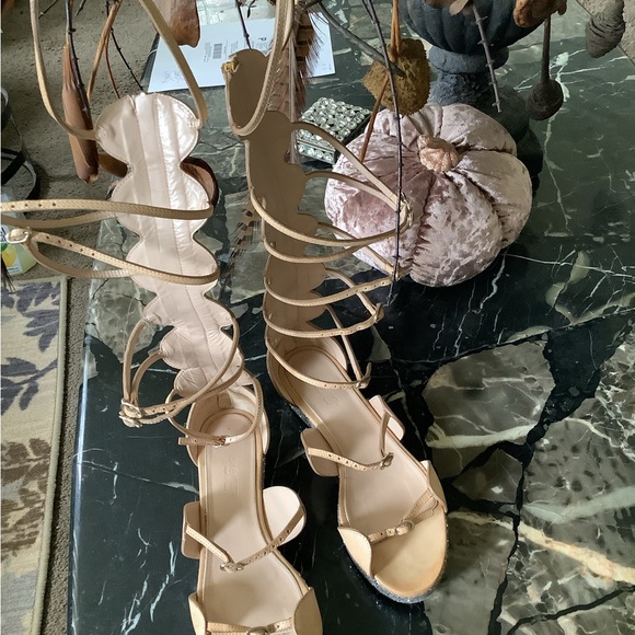 Giambattista Valli Nude leather tall gladiator wedge glitter sandals size 8.5 - Picture 3 of 12